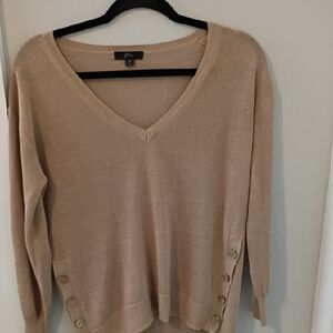 J Crew Beige V-Neck Sweater with Button Accents